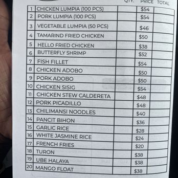 Hello Lumpia - Party Tray Menu - Filipino Near Me - Jacksonville, Florida