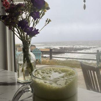Surf Point Coffee House - Matcha latte with our window seat view. - Breakfast & Brunch Near Me - Shelter Cove, California Surf Point Coffee House - Matcha latte with our window seat view. - Breakfast & Brunch Near Me - Shelter Cove, California