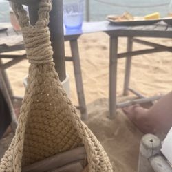 Duryea's Orient Point - Napkins and utensils are kept in a macrame bag