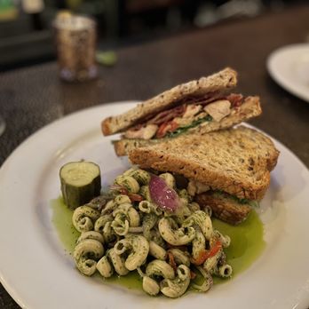 SoBo Kitchen & Bar - Brie BLT with extra chicken and pasta pesto salad - American Near Me - Baltimore, Maryland