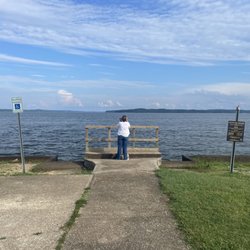 Paris Landing State Park - C checking out the landscape of the binoculars.