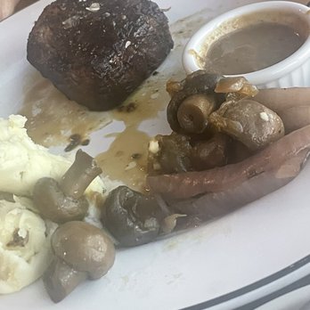 Oak Steakhouse - Filet (with sides of mushrooms, mashed potatoes and $2 steak sauce) - Steakhouses Near Me - Rogers, Arkansas