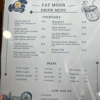 Fat Moon Restaurant & Bar - Drink menu - Karaoke Near Me - Philadelphia, Pennsylvania