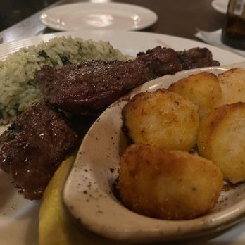 Grassfields Steak & Seafood - Scallops and tips with spinach rice - American Near Me - Andover, Massachusetts Grassfields Steak & Seafood - Scallops and tips with spinach rice - American Near Me - Andover, Massachusetts