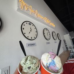 Double Scoop Mint Chocolate Chip/Brookie (left) and Double Scoop Patriotic Pop/Key Lime Pie (right)