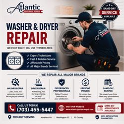 Atlantic Appliance Repair - Fast, reliable Washer & Dryer Repair service you can trust!  Same-day service available for all major brands.