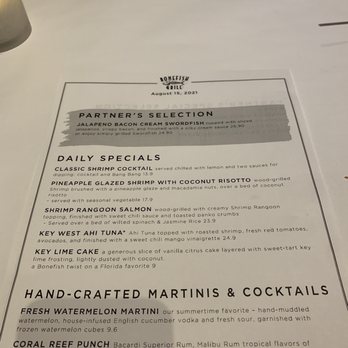 Bonefish Grill - Menu from Sunday, 8-15-2021 - Seafood Near Me - Schaumburg, Illinois