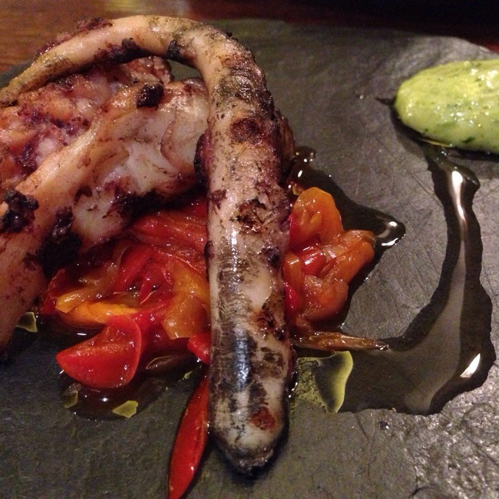 Ember Yard - Steamed and chargrilled octopus with pepperonata and mojo verde aioli - Spanish Near Me - London, XGL Ember Yard - Steamed and chargrilled octopus with pepperonata and mojo verde aioli - Spanish Near Me - London, XGL