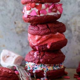 a stack of red velvet ice cream sandwiches