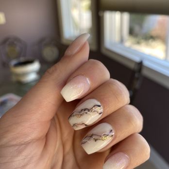 Prime Nails & Spa - Pink and white ombré with marble design on two fingers - Nail Salons Near Me - Syosset, New York