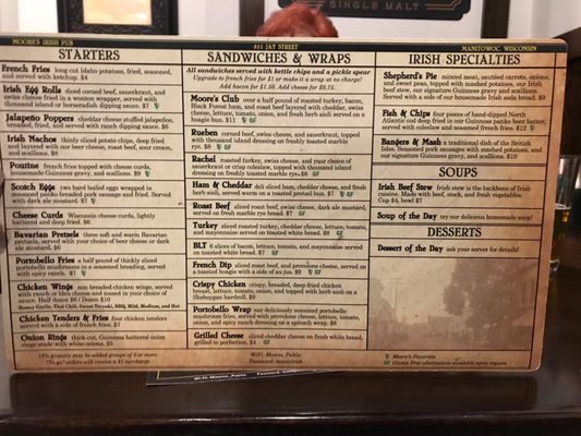 Menu photo 5 Moore's Irish Pub Manitowoc, WI