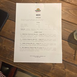 Opening night menu. Opening night menu.