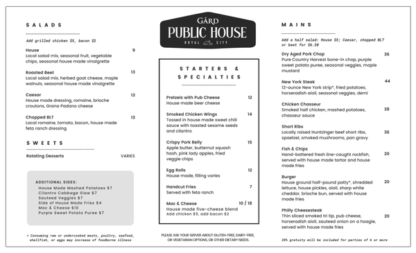 Menu photo 2 Gard Public House Royal City, WA Menu photo 2 Gard Public House Royal City, WA