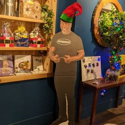Blunt and Cherry - Display inside with a Mike Tyson cut out decorated for Christmas. December 2021