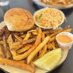 Salt and Pepper and Sugar Too - Spicey chicken sandwich with the slaw on the side OUTSTANDING!!