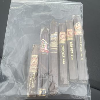 Cigar-Cigar - Cigars we purchased: (L to R) Opus X Love Affair, CAO América, Alec Bradley Tempus, 2 Arturo Fuente 858's and Maximus Double Belicoso - Tobacco Shops Near Me - Honolulu, Hawaii