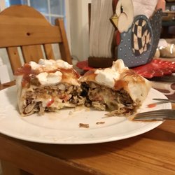 Pork burrito cut open.