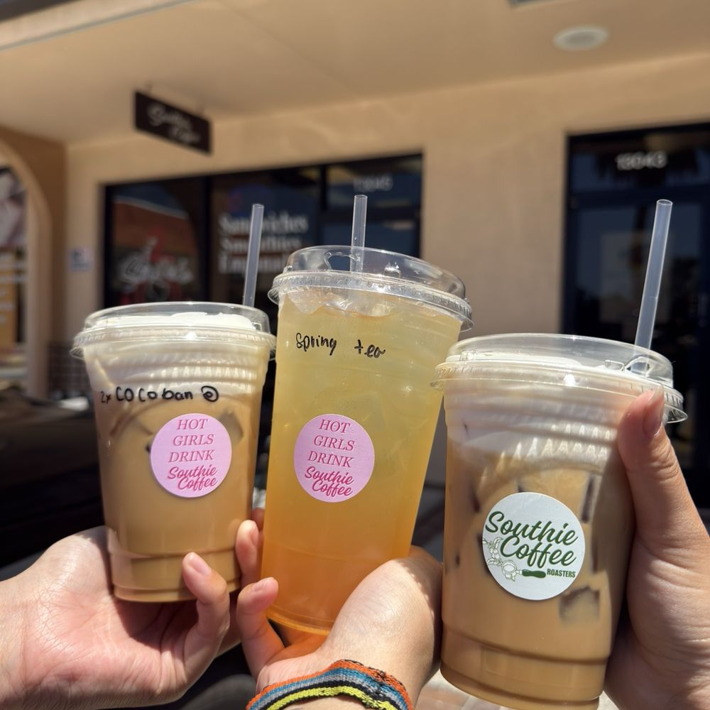 Southie Coffee - left to right: coconut banana latte, spring tea lemonade, coconut banana latte - Coffee & Tea Near Me - Seminole, Florida Southie Coffee - left to right: coconut banana latte, spring tea lemonade, coconut banana latte - Coffee & Tea Near Me - Seminole, Florida