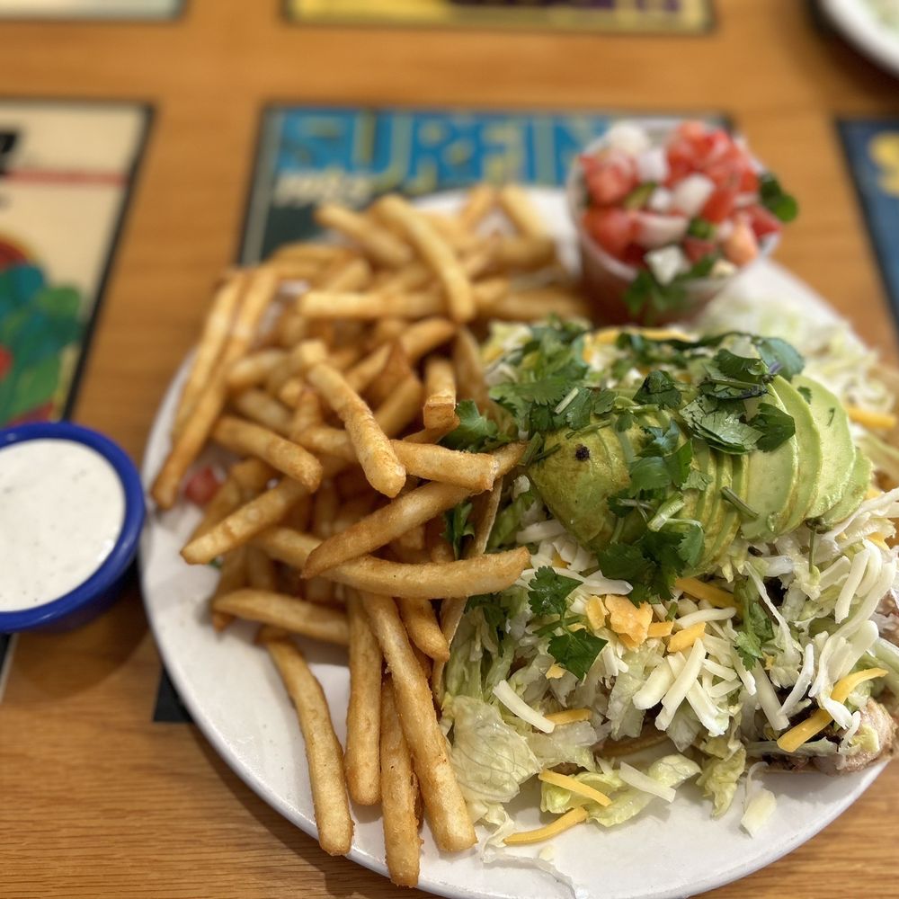 Beach Break Cafe - Fish tacos with FF and ranch on the side. Delicious flavor, melts in your mouth! - Breakfast & Brunch Near Me - Oceanside, California