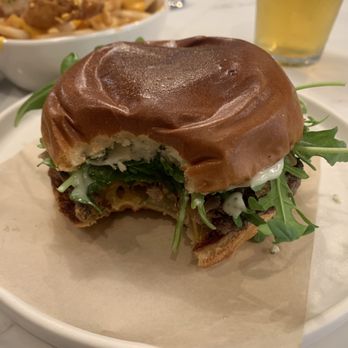 Cosmos Burger - Was too good not to take a bite before the picture. This is the blue cheese burger. - Burgers Near Me - Oceanside, California Cosmos Burger - Was too good not to take a bite before the picture. This is the blue cheese burger. - Burgers Near Me - Oceanside, California