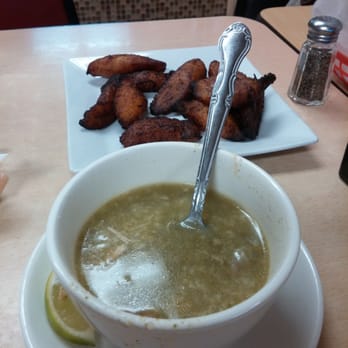 El Pollo Imperial - Half eaten chicken soup and fried platanos - Peruvian Near Me - Long Beach, California
