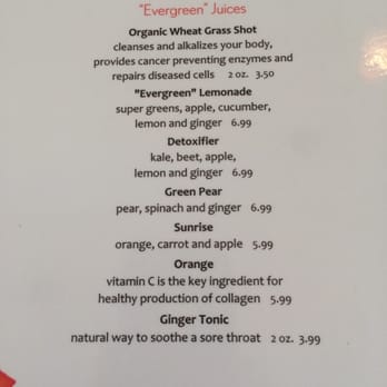 Cafe Evergreen - Juice menu - Juice Bars & Smoothies Near Me - Nokomis, Florida Cafe Evergreen - Juice menu - Juice Bars & Smoothies Near Me - Nokomis, Florida