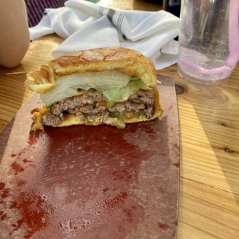 Happy Camper - 1/2 of what's left of a double cheeseburger - Pizza Near Me - Denver, Colorado Happy Camper - 1/2 of what's left of a double cheeseburger - Pizza Near Me - Denver, Colorado