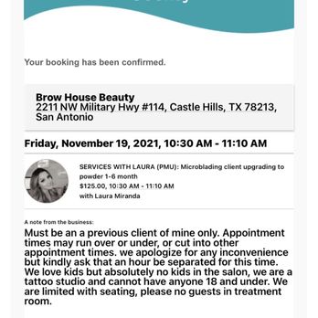 brow house beauty - The original appointment I had with her 10:30 AM - Permanent Makeup Near Me - San Antonio, Texas brow house beauty - The original appointment I had with her 10:30 AM - Permanent Makeup Near Me - San Antonio, Texas