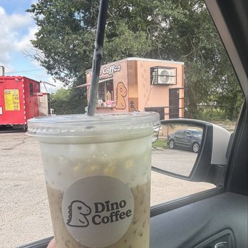 Dino Coffee - Y-Rex latte banana base and cold foam - Coffee & Tea Near Me - New Caney, Texas