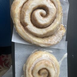 These are the two cinnamon rolls that I bought this morning. These are the two cinnamon rolls that I bought this morning.