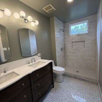 Rosu Construction - Primary Bath After (so much detailed tile and trim work and the bathroom feels more spacious, not to mention more functional) - General Contractors Near Me Rosu Construction - Primary Bath After (so much detailed tile and trim work and the bathroom feels more spacious, not to mention more functional) - General Contractors Near Me