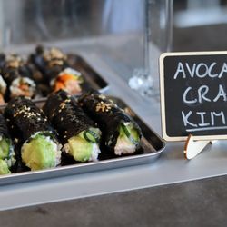 Deli Seoul - Fresh made kim bap. Aka rice rolls.
Avocado crab, tuna, spicy tuna, and veggie options. Bulgogi and sweet glazed Spam coming soon
