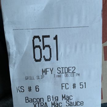 McDonald's - a receipt for a hot dog - Fast Food Near Me - St. Joseph, Missouri