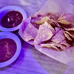 Chips, salsa, and bean dip