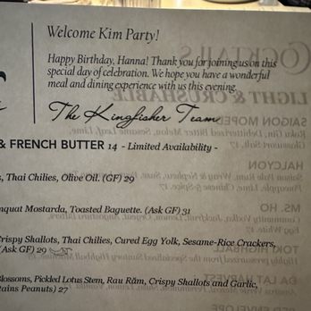 Kingfisher - Personalized menu - call and make reservations for special occasions! If running late call to let them know (they hold up to 10mins if not) - Vietnamese Near Me - San Diego, California Kingfisher - Personalized menu - call and make reservations for special occasions! If running late call to let them know (they hold up to 10mins if not) - Vietnamese Near Me - San Diego, California