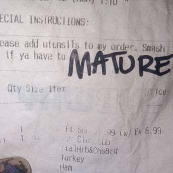 Subway - Deb threw my food at me. Over silverware? Kept my tip. Ridiculous. Unacceptable. Management, NO. Have order in your hand b4 u tip. - Fast Food Near Me - Huntsville, Arkansas Subway - Deb threw my food at me. Over silverware? Kept my tip. Ridiculous. Unacceptable. Management, NO. Have order in your hand b4 u tip. - Fast Food Near Me - Huntsville, Arkansas