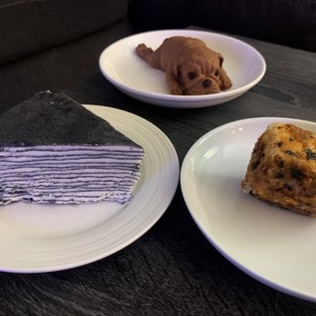 Timeless Tea - Charcoal Mille Crepe Cake, Meat Floss Cake, Chocolate Bull Dog Mousse - Desserts Near Me - Seattle, Washington