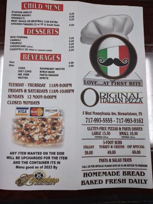 Menu photo 1 Original Italian Pizza Stewartstown, PA Menu photo 1 Original Italian Pizza Stewartstown, PA