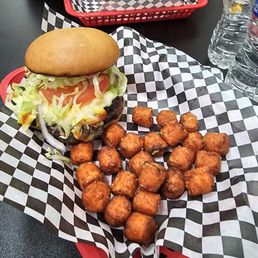 1/2 lb cheese burger and tots