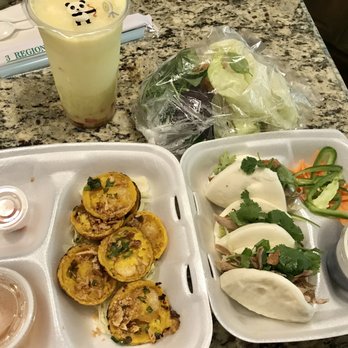 What The Pho - Durian smoothie with jelly, roasted duck Asian tacos, shrimp pancake pastries and a bag of salad veggies. Yum! - Vietnamese Near Me - Plano, Texas What The Pho - Durian smoothie with jelly, roasted duck Asian tacos, shrimp pancake pastries and a bag of salad veggies. Yum! - Vietnamese Near Me - Plano, Texas