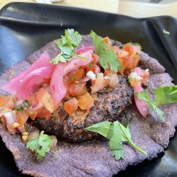 Mayan Kitchen Food - Vegan Kibis taco on blue corn - a solid take on a vegan patty - Latin American Near Me - Sunnyvale, California Mayan Kitchen Food - Vegan Kibis taco on blue corn - a solid take on a vegan patty - Latin American Near Me - Sunnyvale, California