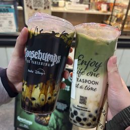 Goosebumps Vanishing Matcha Latte and Matcha Royale with honey boba