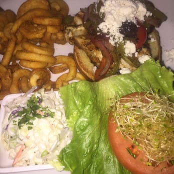 Grapevine Restaurant & Lounge - Greek-styled chicken sandwich with slaw and fries - Mediterranean Near Me - Calabash, North Carolina Grapevine Restaurant & Lounge - Greek-styled chicken sandwich with slaw and fries - Mediterranean Near Me - Calabash, North Carolina