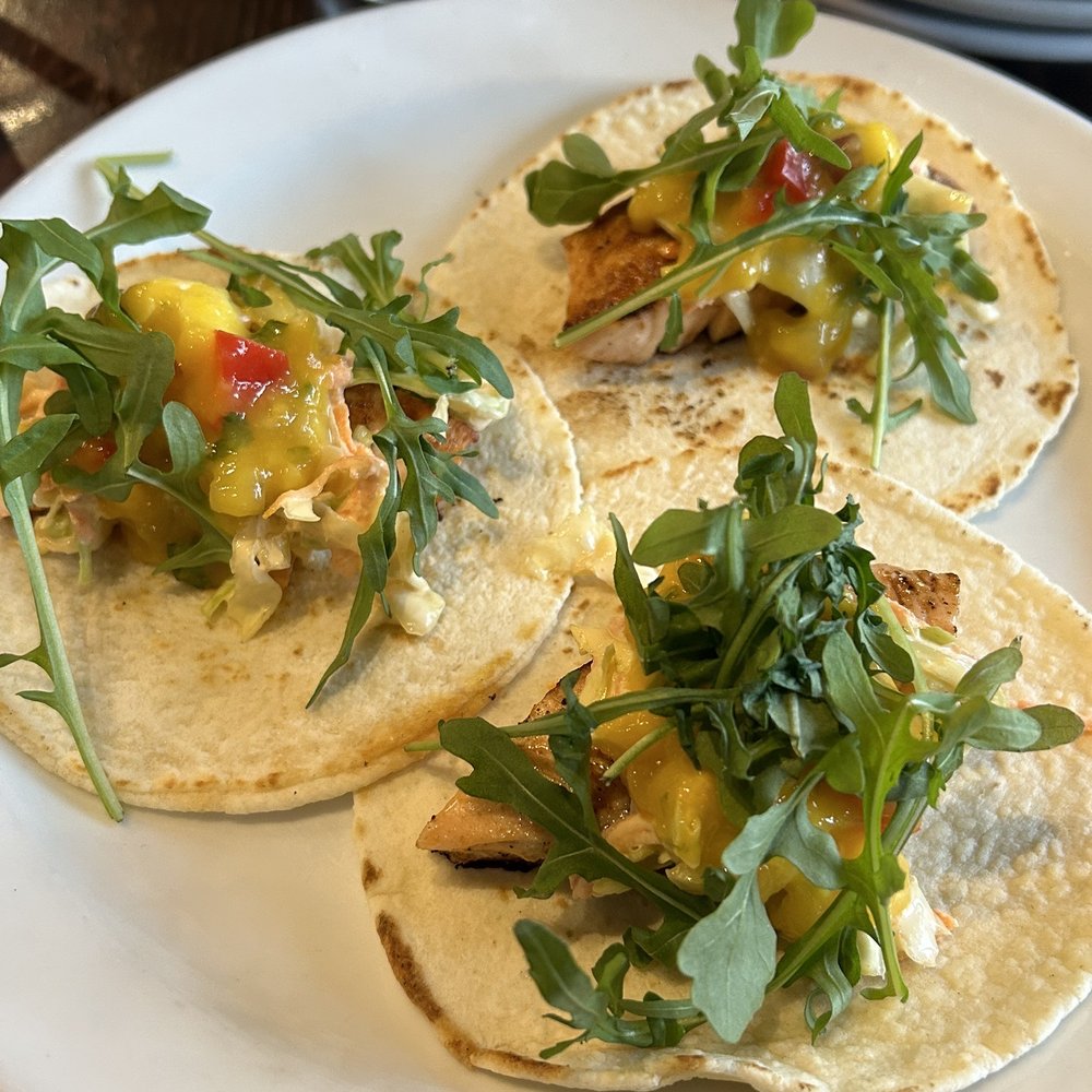 Graze - Salmon tacos. Fish was cooked perfectly but the taco was pretty boring. - Bars Near Me - Canmore, Alberta Graze - Salmon tacos. Fish was cooked perfectly but the taco was pretty boring. - Bars Near Me - Canmore, Alberta