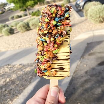 The Paleta Bar - Banana with dark chocolate + fruity pebbles - Desserts Near Me - Las Cruces, New Mexico