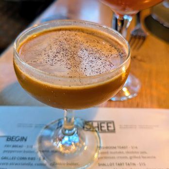 Banshee - Killer of Caerbannog ($13) cocktail. Hoodoo Chicory, Chairman's Reserve Spiced rum, carrot + coconut, angostura. - New American Near Me - Atlanta, Georgia