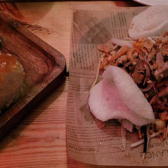 Electric Piggy BBQ - Milk bun with durian butter + Lotus Blossom Salad - Lotus root, pork belly, peanuts dry, shrimp, cilantro, shiso and deep fried shallots. - Barbeque Near Me - Markham, Ontario
