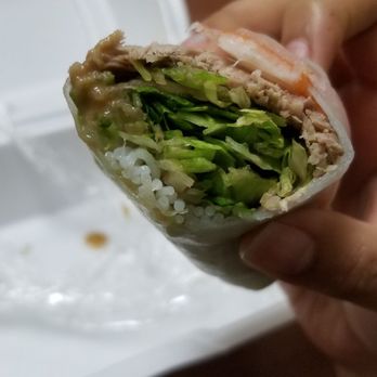LeQuy - Shrimp & Pork spring rolls are filled with very little noodle, thinly sliced meat and mostly stuffed with lettuce. Overpriced at $9.50. - Vietnamese Near Me - Campbell, California LeQuy - Shrimp & Pork spring rolls are filled with very little noodle, thinly sliced meat and mostly stuffed with lettuce. Overpriced at $9.50. - Vietnamese Near Me - Campbell, California