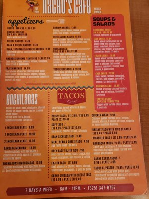 Menu photo 1 Nacho's Cafe Mason, TX