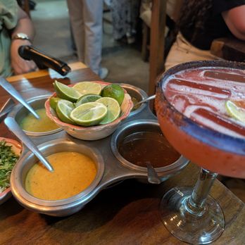 Sonorita - Strawberry margarita and salsas - Tacos Near Me - Puerto Vallarta, JAL